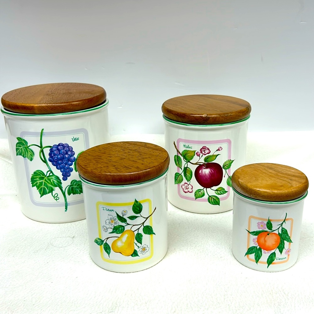 Vintage HIMARK TIAWAN   “ Botanical Fruit “  4 piece  ceramic canister set